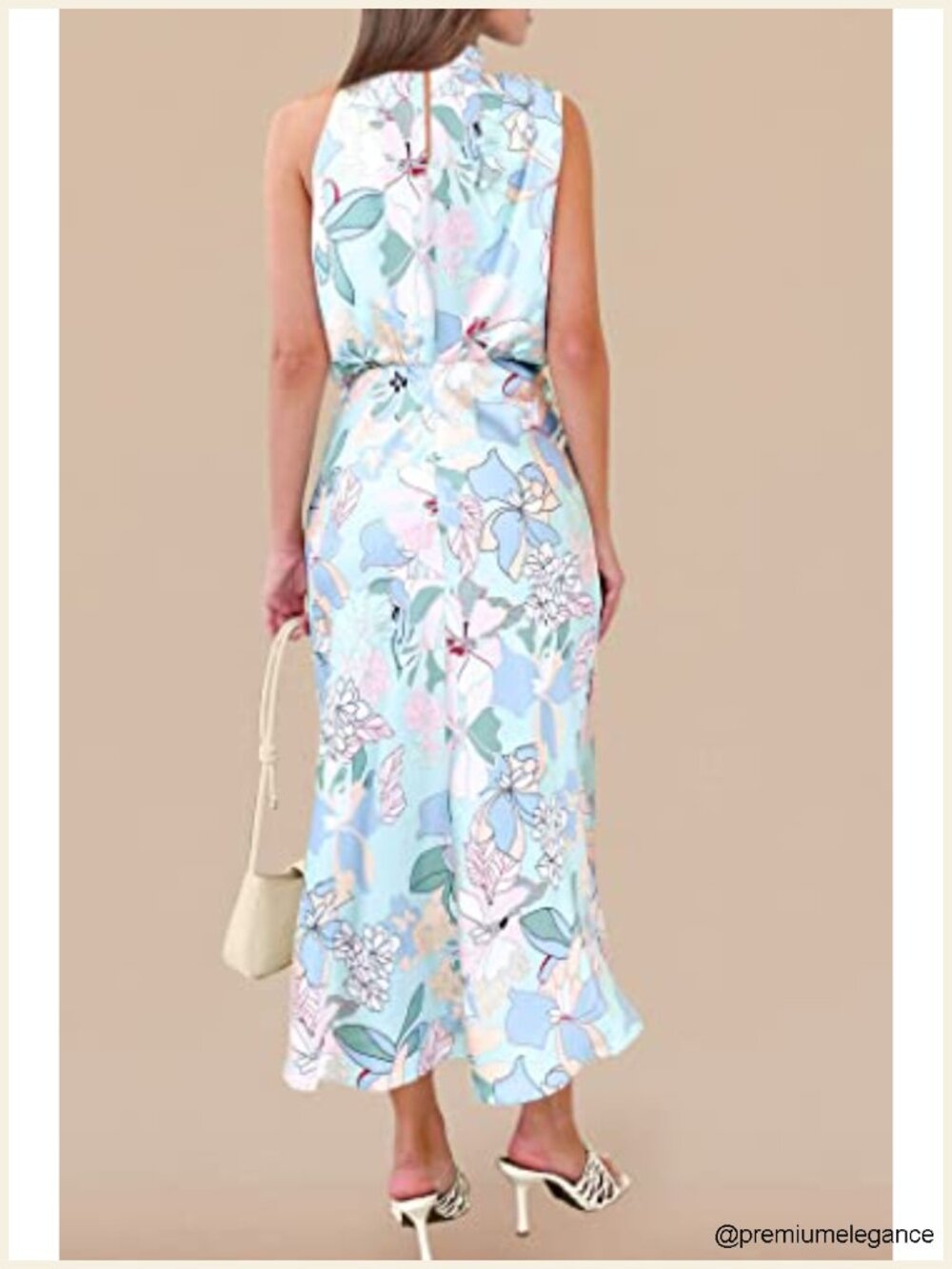 Satin Sleeveless Mock Neck Maxi Cocktail Dress - Picture 3 of 6
